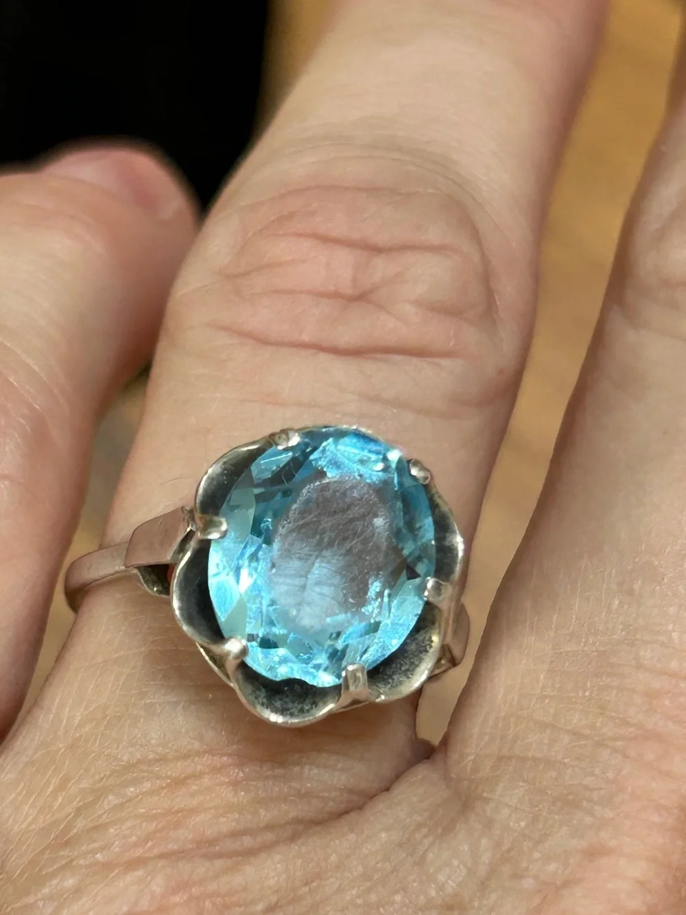 Sarah Coventry sterling blue stone adjustable ring